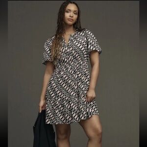 Anthropologie Mini Somerset Dress  Black Chain Link Patterned Cotton Dress Large